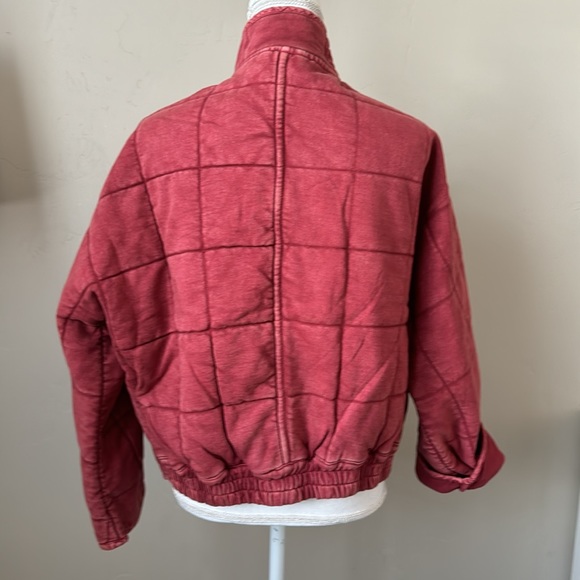 Free People Quilted Bomber Jacket Knitted Dolman Coat Cherry Juice XS - Picture 8 of 16